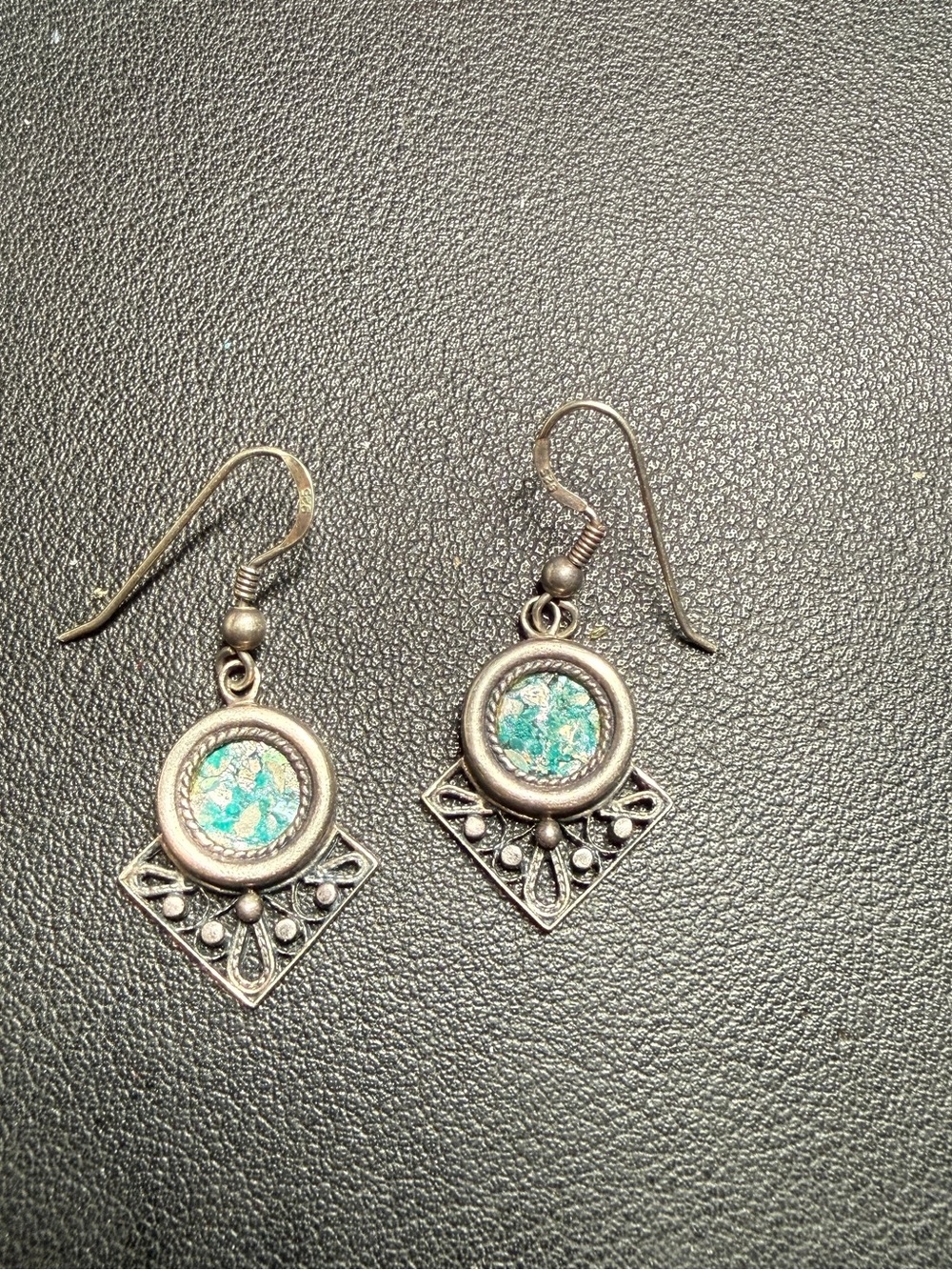 Sterling Silver Genuine Roman Glass 1.5" Dangle earrings 4.5g. Made in Israel